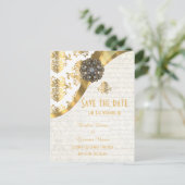 Weißer Pergamentdamast Save the Date Ankündigungspostkarte (Stehend Vorderseite)