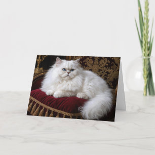 Weißer Perserkatze zum Geburtstag auf einem Samtki Karte