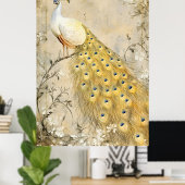 Weißer Pfau auf einem Ast sitzend.   Poster (Heimbüro)
