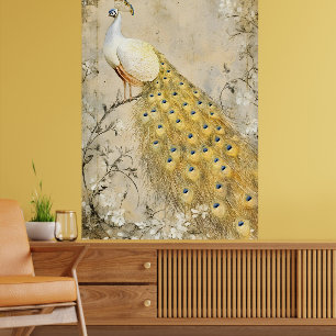 Weißer Pfau auf einem Ast sitzend. Poster