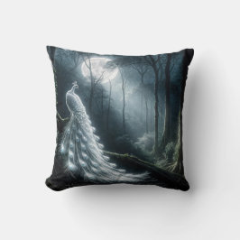 Weißer Pfau im Moonlit-Wald Kissen