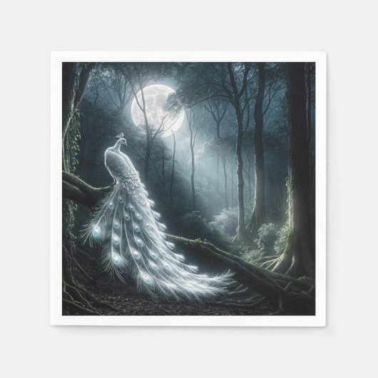 Weißer Pfau im Moonlit-Wald Serviette (Vorderseite)