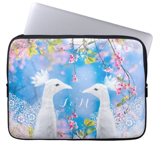 Weißer Pfau und blühende Sakura /anpassbar Laptopschutzhülle (Vorderseite)