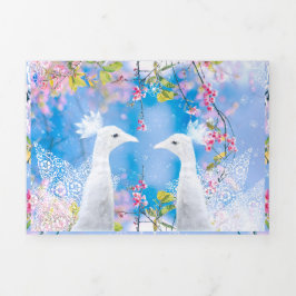 Weißer Pfau und blühende Sakura / Romantische Lieb Dreifach Gefaltete Karte