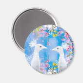 Weißer Pfau und blühende Sakura / Romantische Lieb Magnet (Vorderseite/Rückseite)