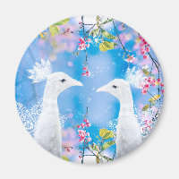 Weißer Pfau und blühende Sakura / Romantische Lieb