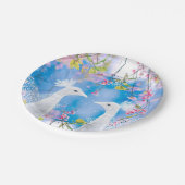 Weißer Pfau und blühende Sakura / Romantische Lieb Pappteller (Schrägansicht)