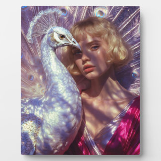 Weißer Pfau und Schönheit in rosa Eleganz Fotoplatte