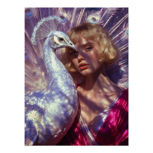 Weißer Pfau und Schönheit in rosa Eleganz Poster (Vorderseite)
