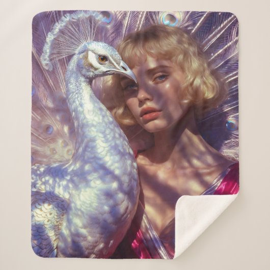 Weißer Pfau und Schönheit in rosa Eleganz Sherpadecke (Vorderseite)