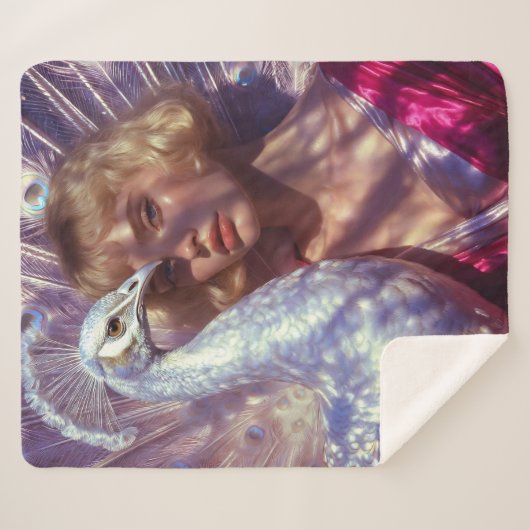 Weißer Pfau und Schönheit in rosa Eleganz Sherpadecke (Vorderseite (Horizontal))