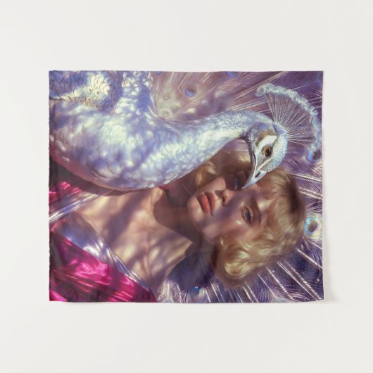 Weißer Pfau und Schönheit in rosa Eleganz Wandteppich (Vorderseite (Horizontal))