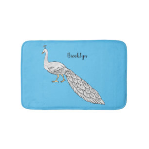 Weißer Pfau-Vogel-Cartoon-Illustration Badematte