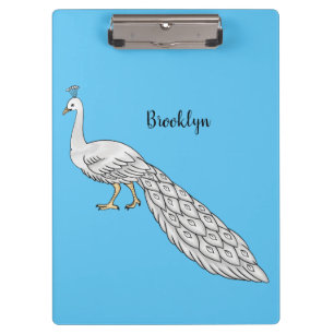 Weißer Pfau-Vogel-Cartoon-Illustration Klemmbrett