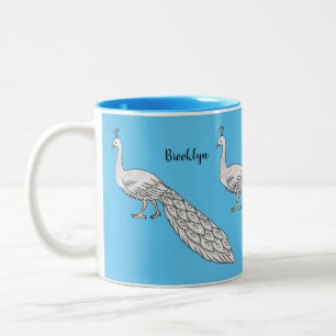 Weißer Pfau-Vogel-Cartoon-Illustration Zweifarbige Tasse