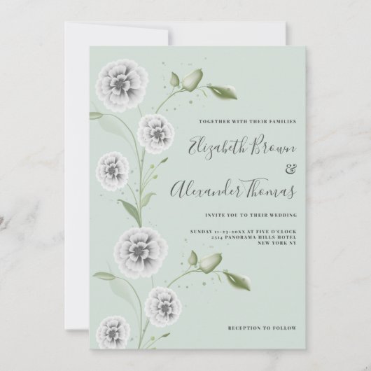 Weißer Pfefferminztopf Blätter Hochzeit Einladung (Vorderseite)