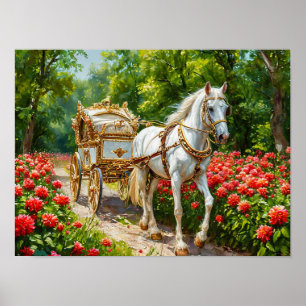 Weißer Pferdewagen Elegant Romantisch Vintage Poster