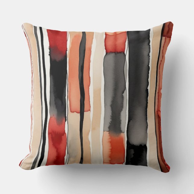 Weißer Pfirsich und abstrakte schwarze Streifen Kissen (Vorderseite)