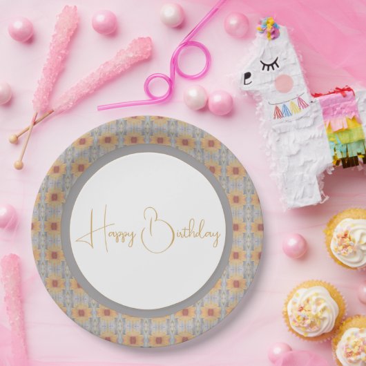 Weißer Pfirsich und Grau Pappteller (Party)