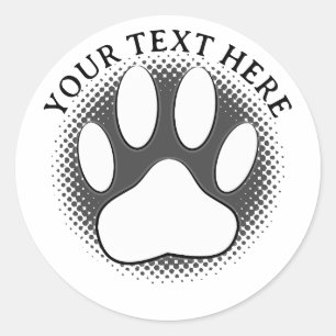 Weißer Pfotenabdruck bearbeitbarer Text Runder Aufkleber
