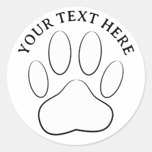 Weißer Pfotenabdruck bearbeitbarer Text Runder Aufkleber