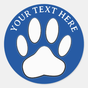 Weißer Pfotenabdruck bearbeitbarer Text Runder Aufkleber