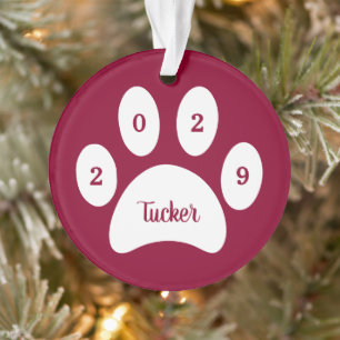 Weißer Pfotenabdruck Roter Hund Foto mit Namen Jah Ornament