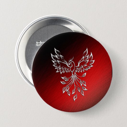 Weißer Phoenix steigt rot an schwarzen Aschen Button (Vorne & Hinten)