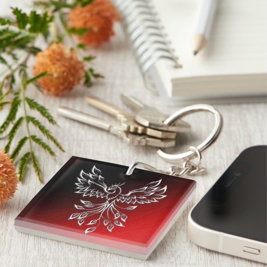 Weißer Phoenix steigt rot an Schwarzen Aschen Schlüsselanhänger (Vorderseite rechts)