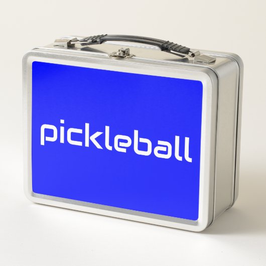 Weißer PICKLEBALL-Text auf hellblauer Farbe Metall Brotdose (Vorderseite)