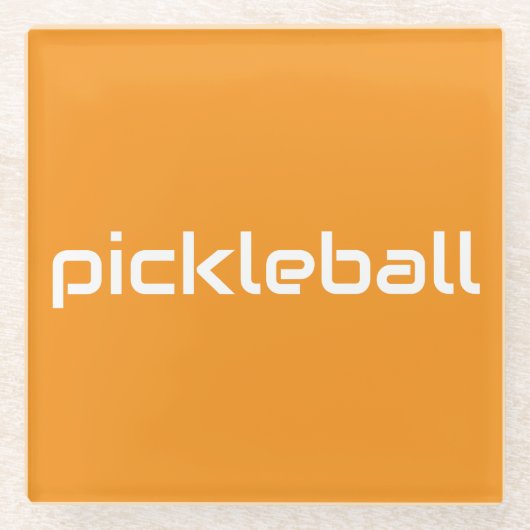 Weißer PICKLEBALL-Text auf heller Mandarine Glasuntersetzer (Vorderseite)