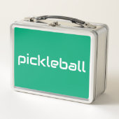Weißer PICKLEBALL-Text in hellgrün blau Metall Brotdose (Vorderseite)