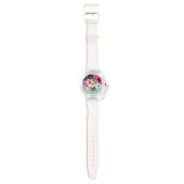 WEISSER PINK FUCHSIA ROSE, ANEMON-BLUME MONOGRAMM ARMBANDUHR (Riemen)