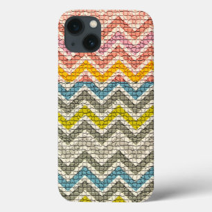 WEISSER PINK YELLOW GRAU BLAU MOSAIC CHEVRONS iPhone 13 HÜLLE