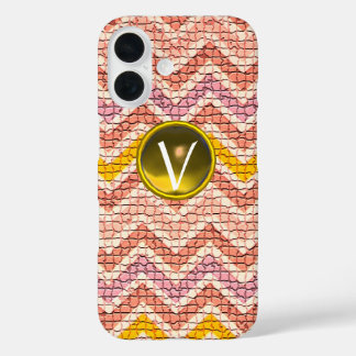 WEISSER PINK YELLOW MOSAIC CHEVRONS GEM MONOGRAM iPhone 16 HÜLLE