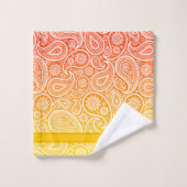 Weißer Pisley mit gelber bis roter Farbe Badhandtuch Set (Waschlappen)