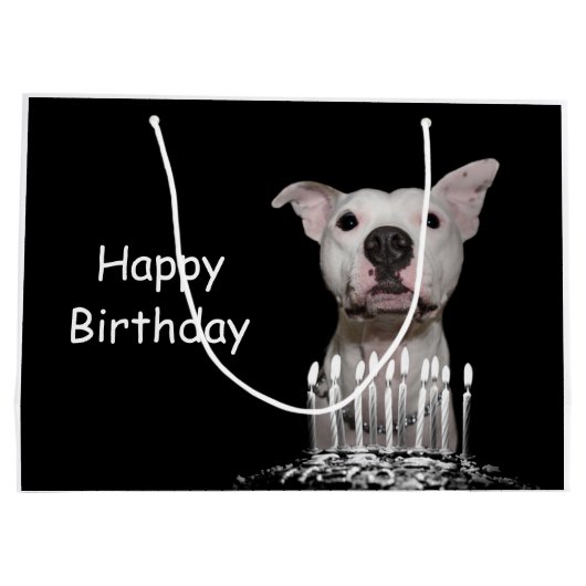 Weißer Pitbull Geburtstag Große Geschenktüte (Rückseite)