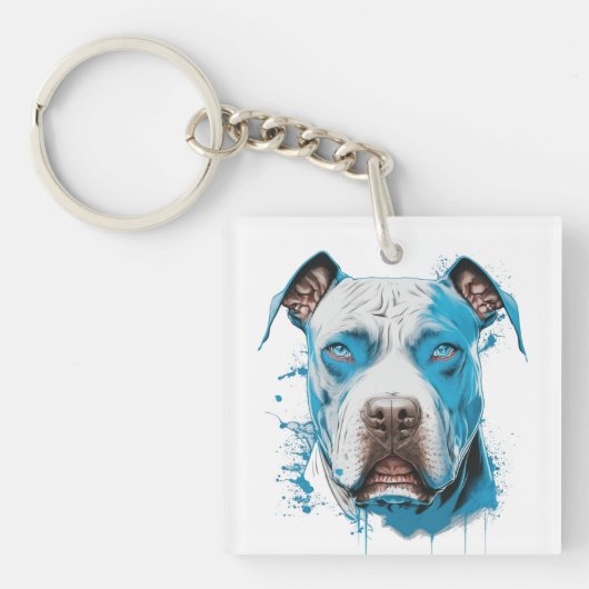 Weißer Pitbull mit blauen Augen | Pitbull-Vater Schlüsselanhänger (Vorderseite)