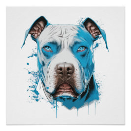 Weißer Pitbull mit blauen Augen Poster