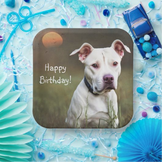 Weißer Pitbull Pappteller (Party)