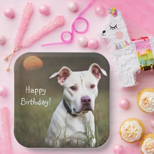 Weißer Pitbull Pappteller (Party)