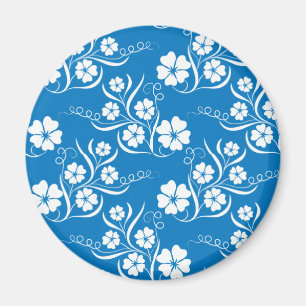 Weißer Plumeria auf blauem Muster Magnet