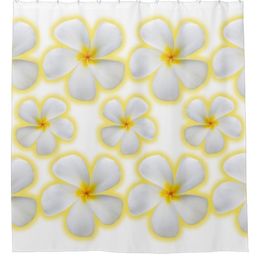 Weißer Plumeria-Blume Duschvorhang (Vorderseite)