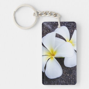 Weißer Plumeria-Blumefrangipani-Blumenlava-Felsen Schlüsselanhänger