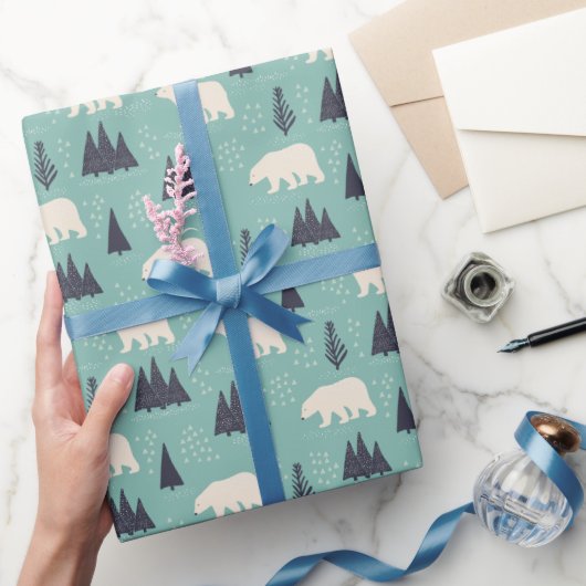 Weißer Polar Bären Evergreen Trees im Schnee Geschenkpapier (Schenken)