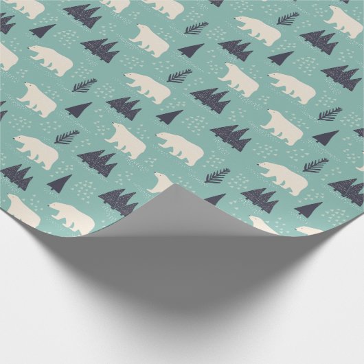 Weißer Polar Bären Evergreen Trees im Schnee Geschenkpapier (Ecke)