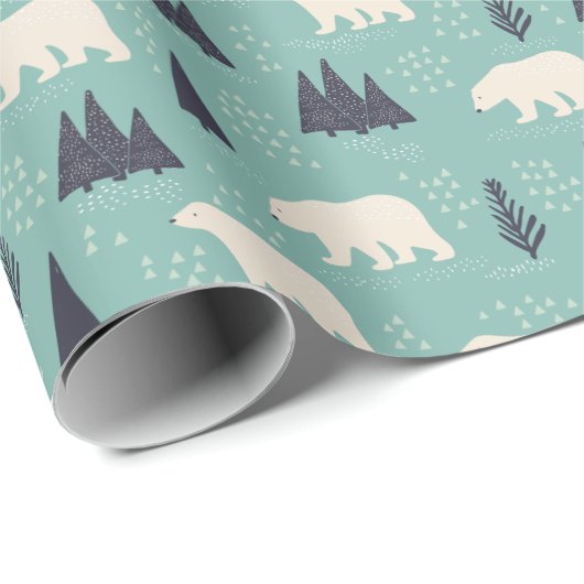 Weißer Polar Bären Evergreen Trees im Schnee Geschenkpapier (Rolleneckpunkt)