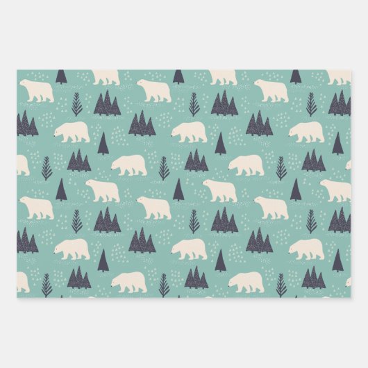 Weißer Polar Bären Evergreen Trees im Schnee Geschenkpapier Set (Vorderseite 3)
