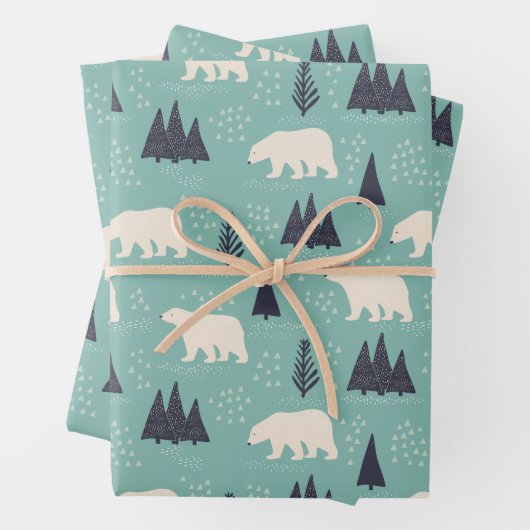 Weißer Polar Bären Evergreen Trees im Schnee Geschenkpapier Set (Beispiel)