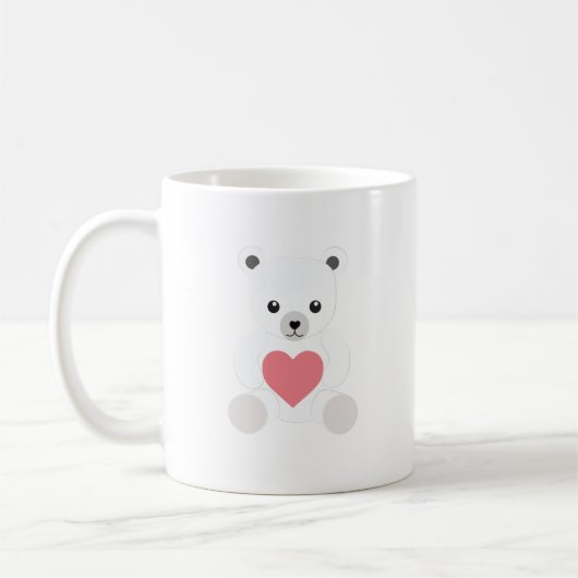 Weißer Polar Teddy Bär mit Herz Kaffeetasse (Links)